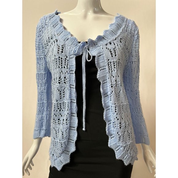 White Stag Knit Sweater Size 10 Love You Blue Acrylic Open Weave - Picture 1 of 16